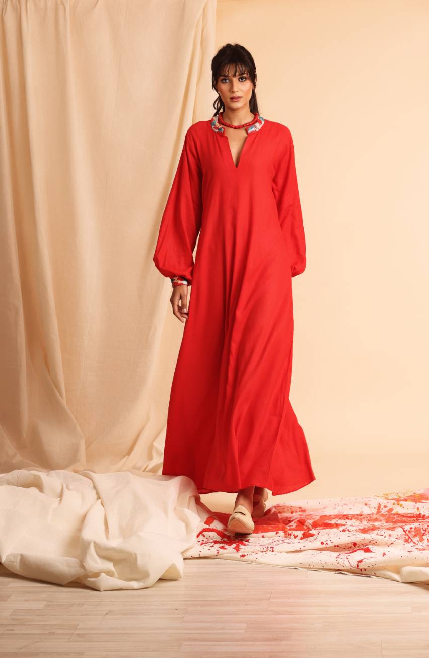 Aaliyah linen red dress