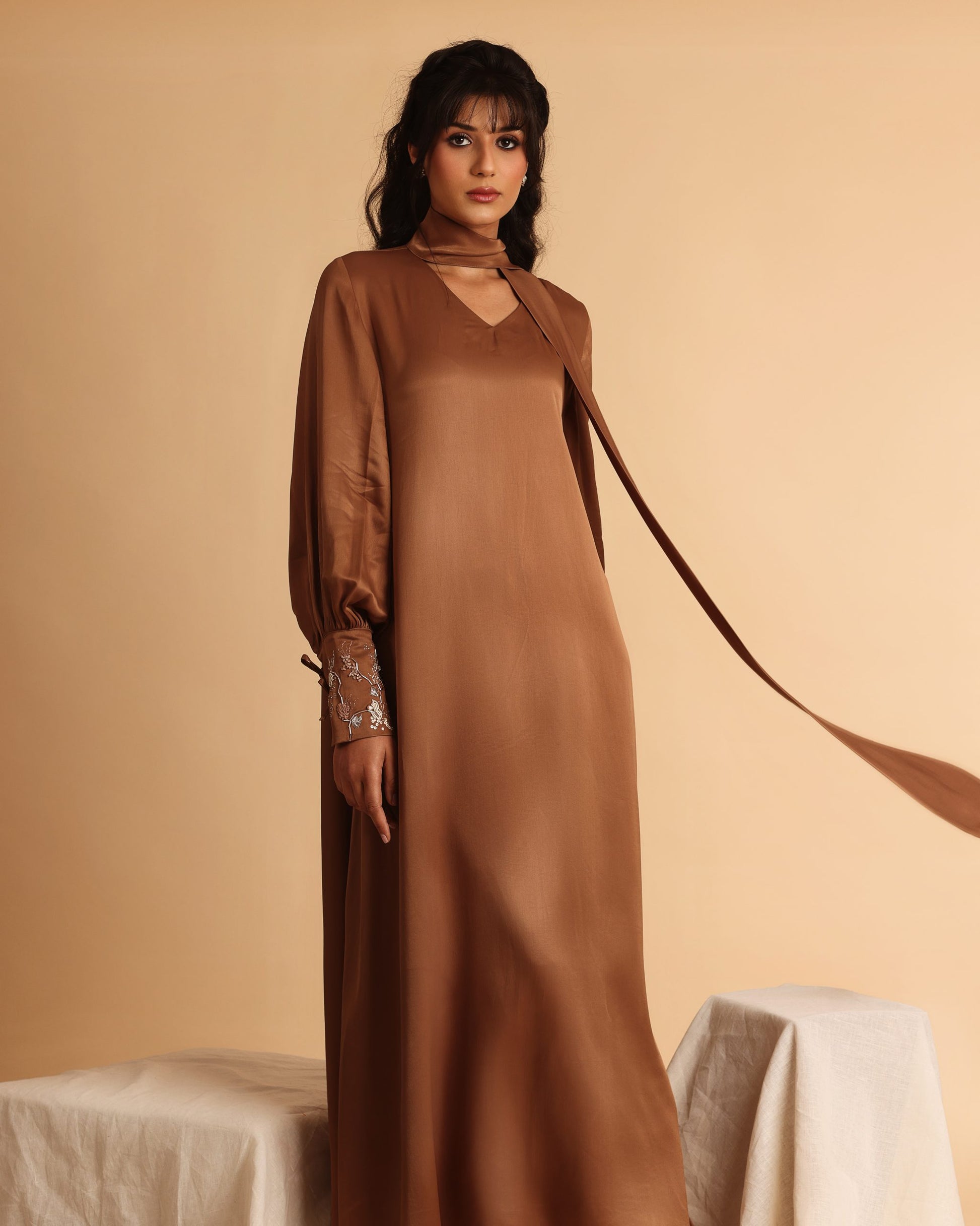 Adara caftan dress in mocha
