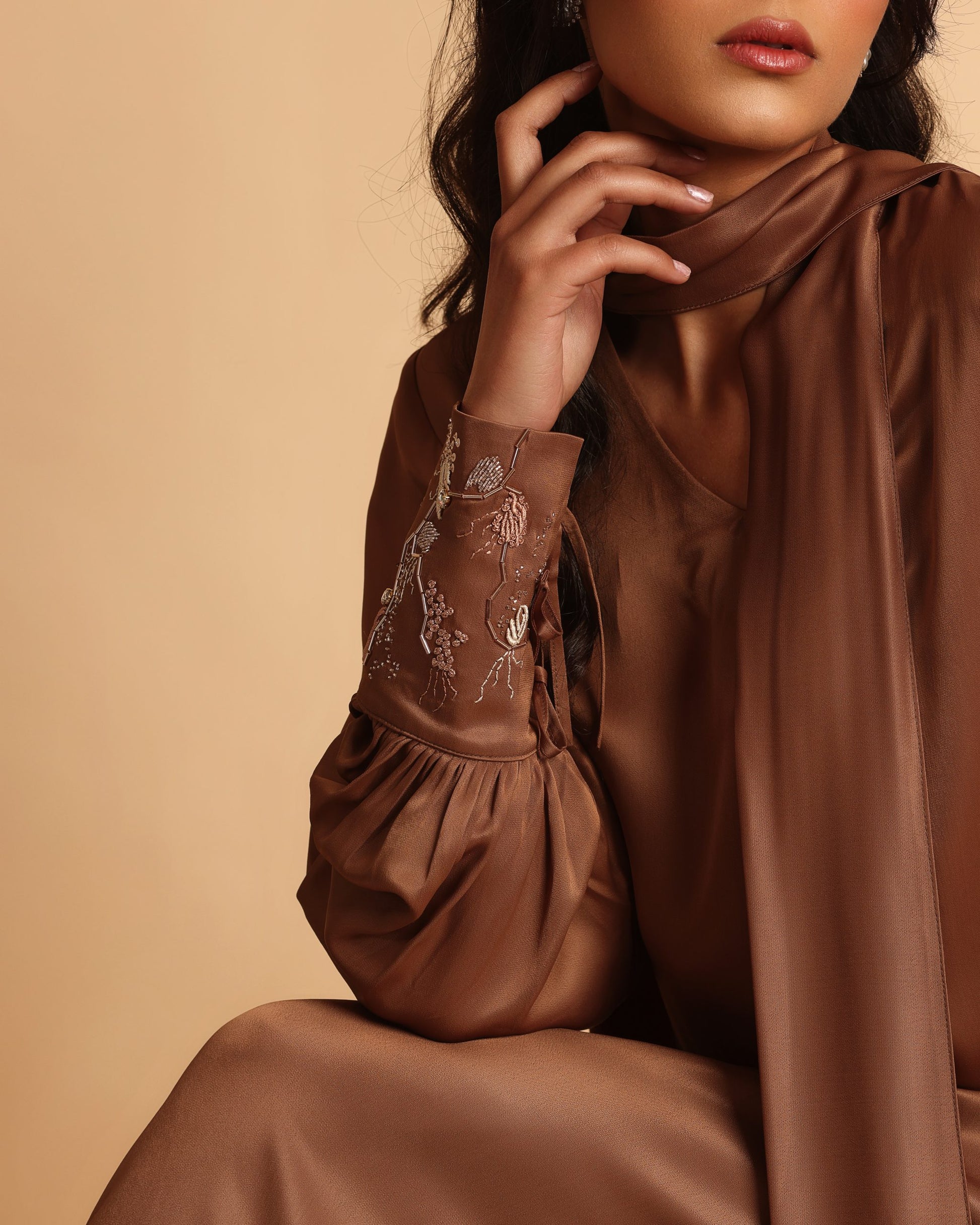 Adara caftan dress in mocha