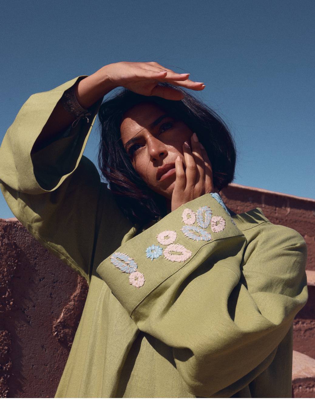 Layla Dress In Pistachio and blush beige