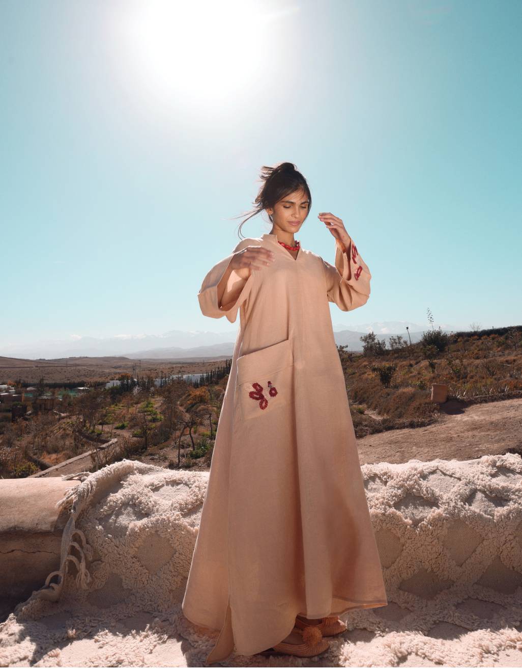 Layla Dress In Pistachio and blush beige