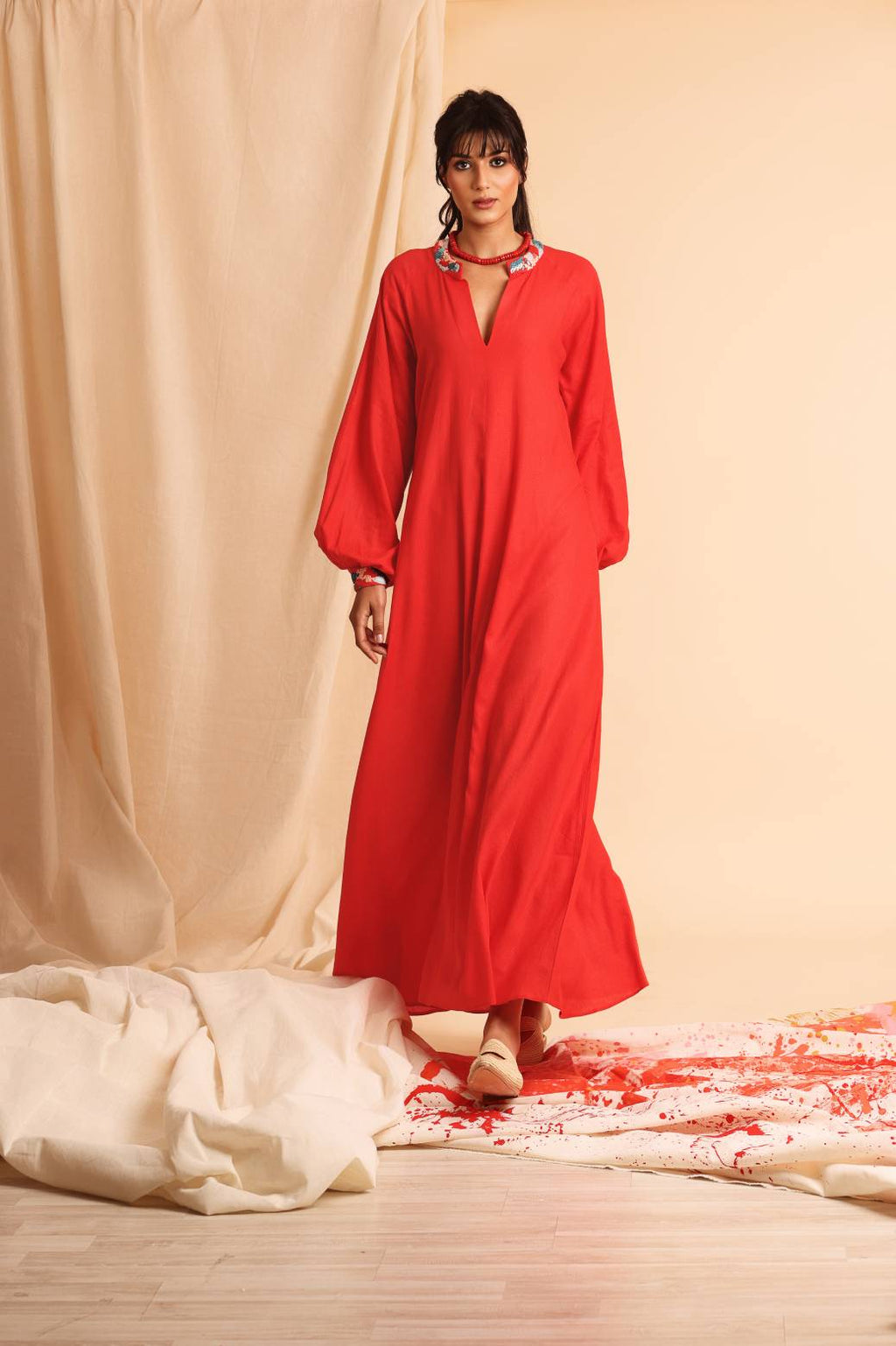 Aaliyah linen red dress