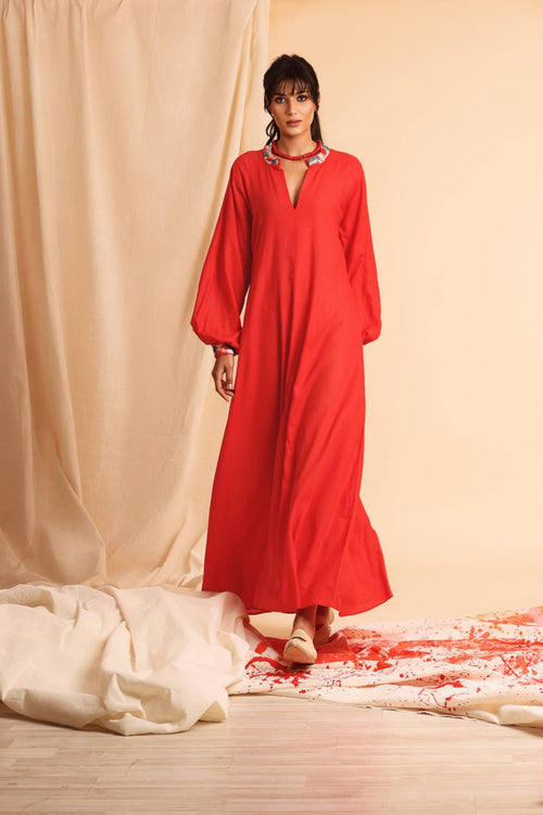 Aaliyah linen red dress