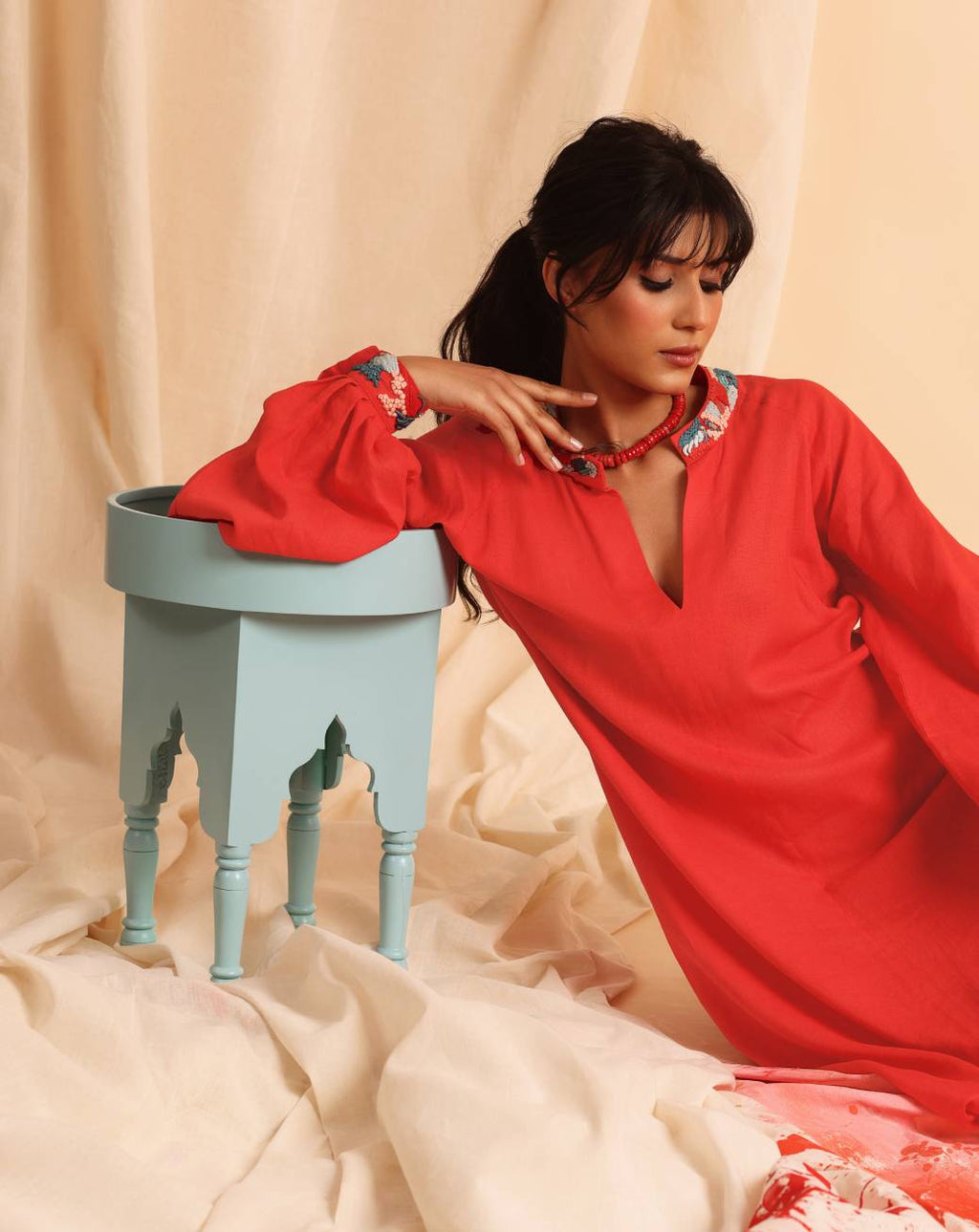 Aaliyah linen red dress