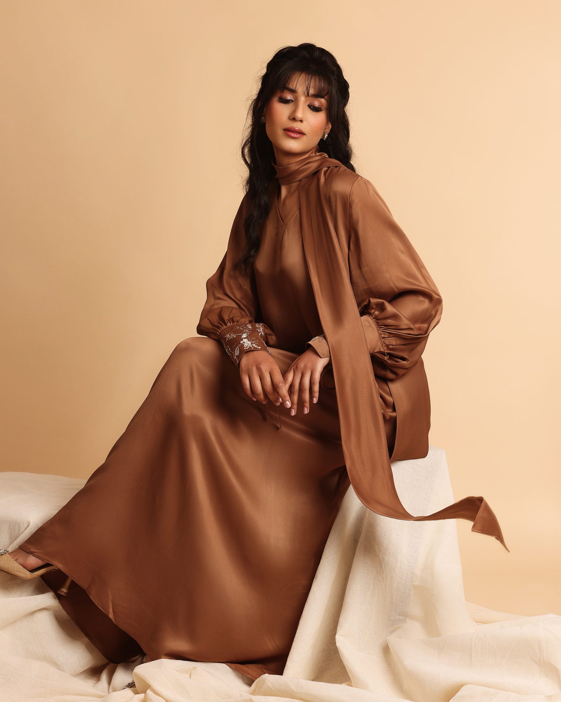 Adara caftan dress in mocha