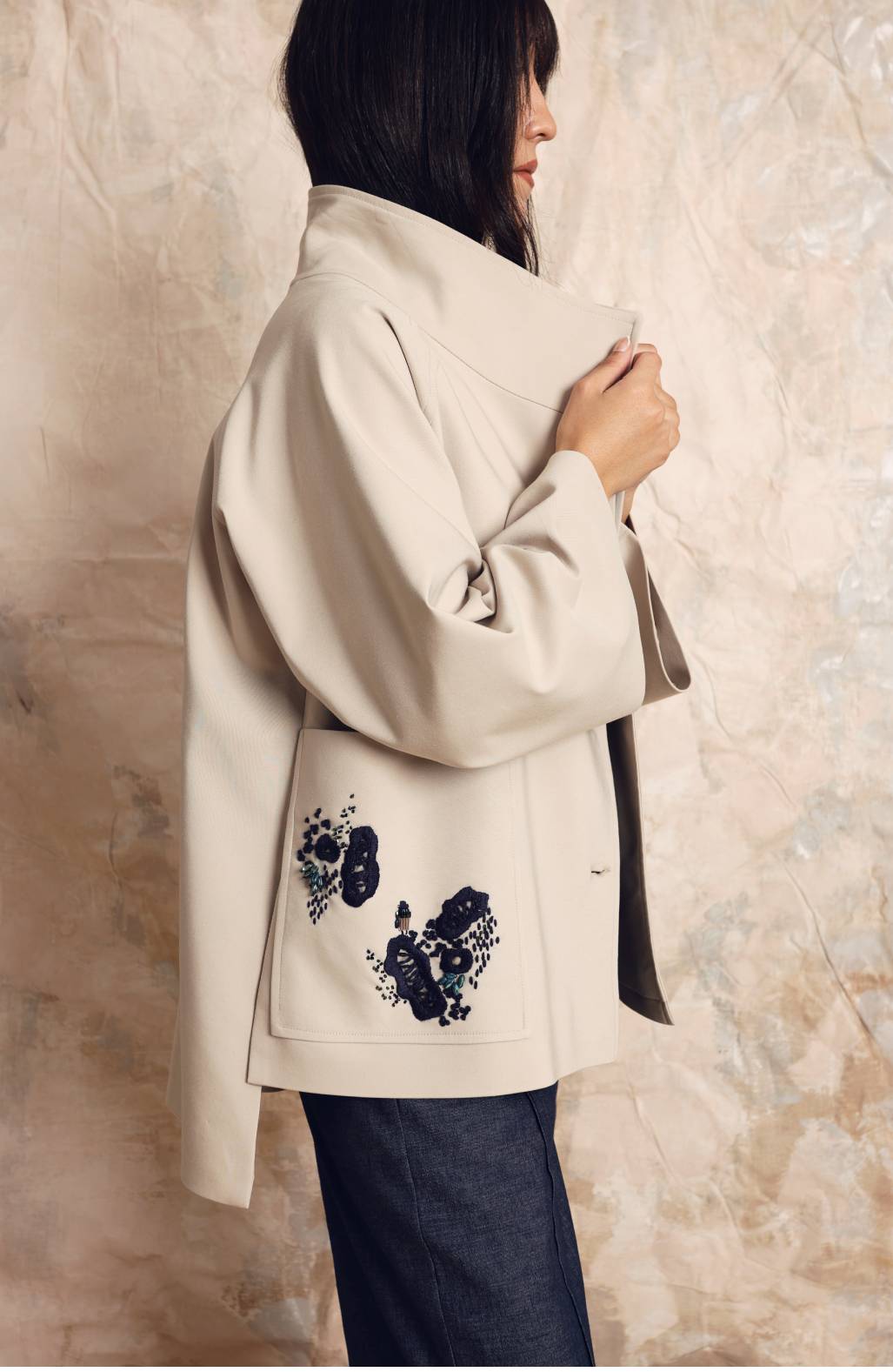 Atlal Hand-Embroidered Trench Vest Beige