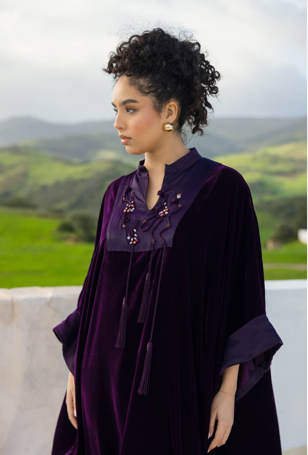 Layali caftan in aubergine purple