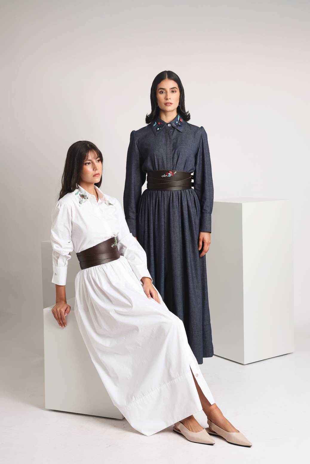 Zayna dress shirt White and Baby Blue