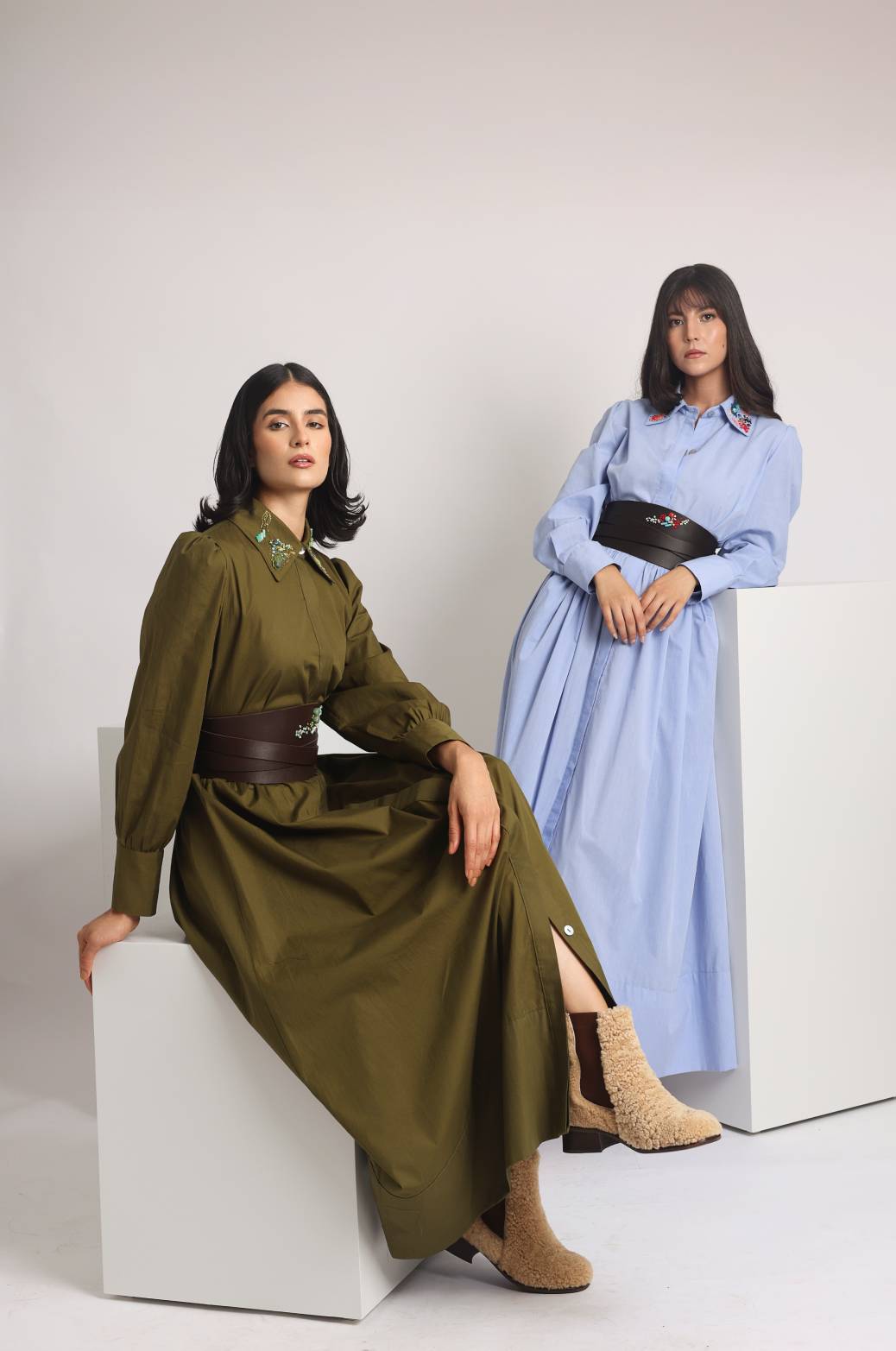 Zayna dress shirt White and Baby Blue
