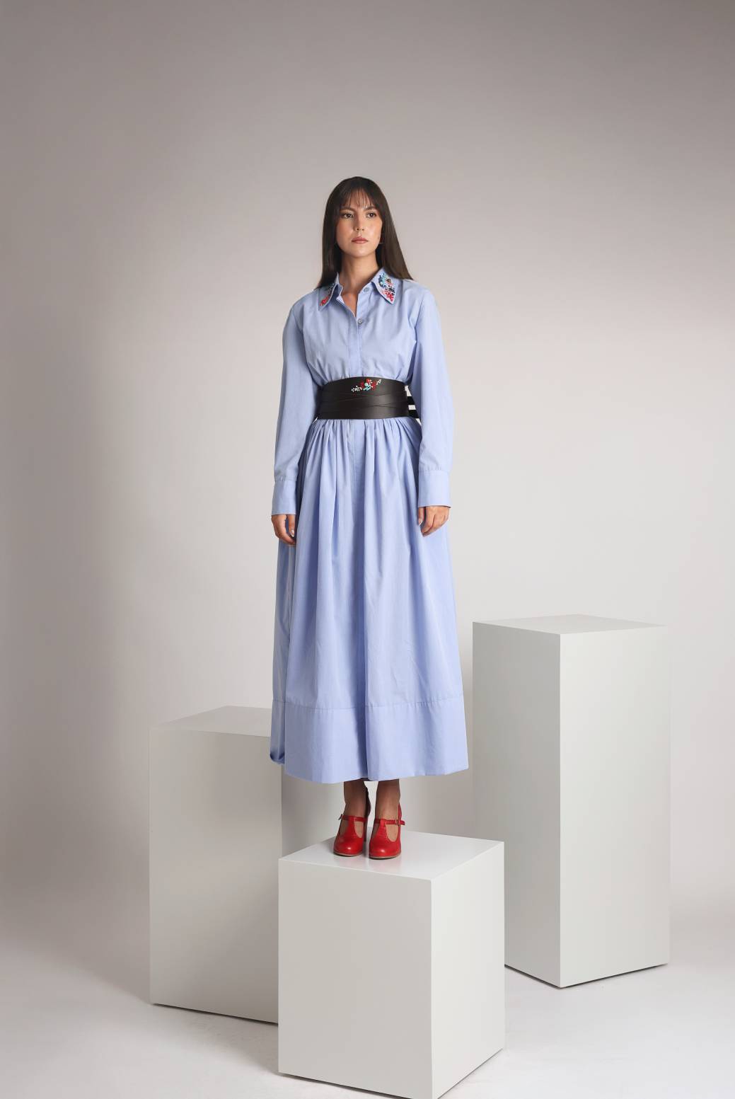 Zayna dress shirt White and Baby Blue