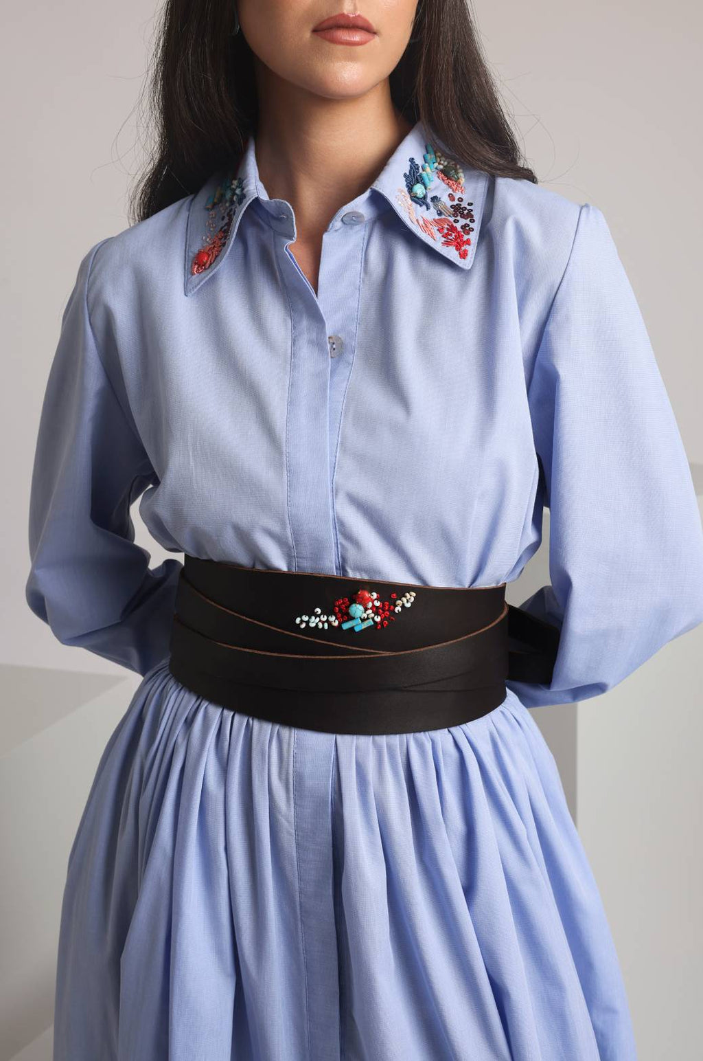 Zayna dress shirt White and Baby Blue