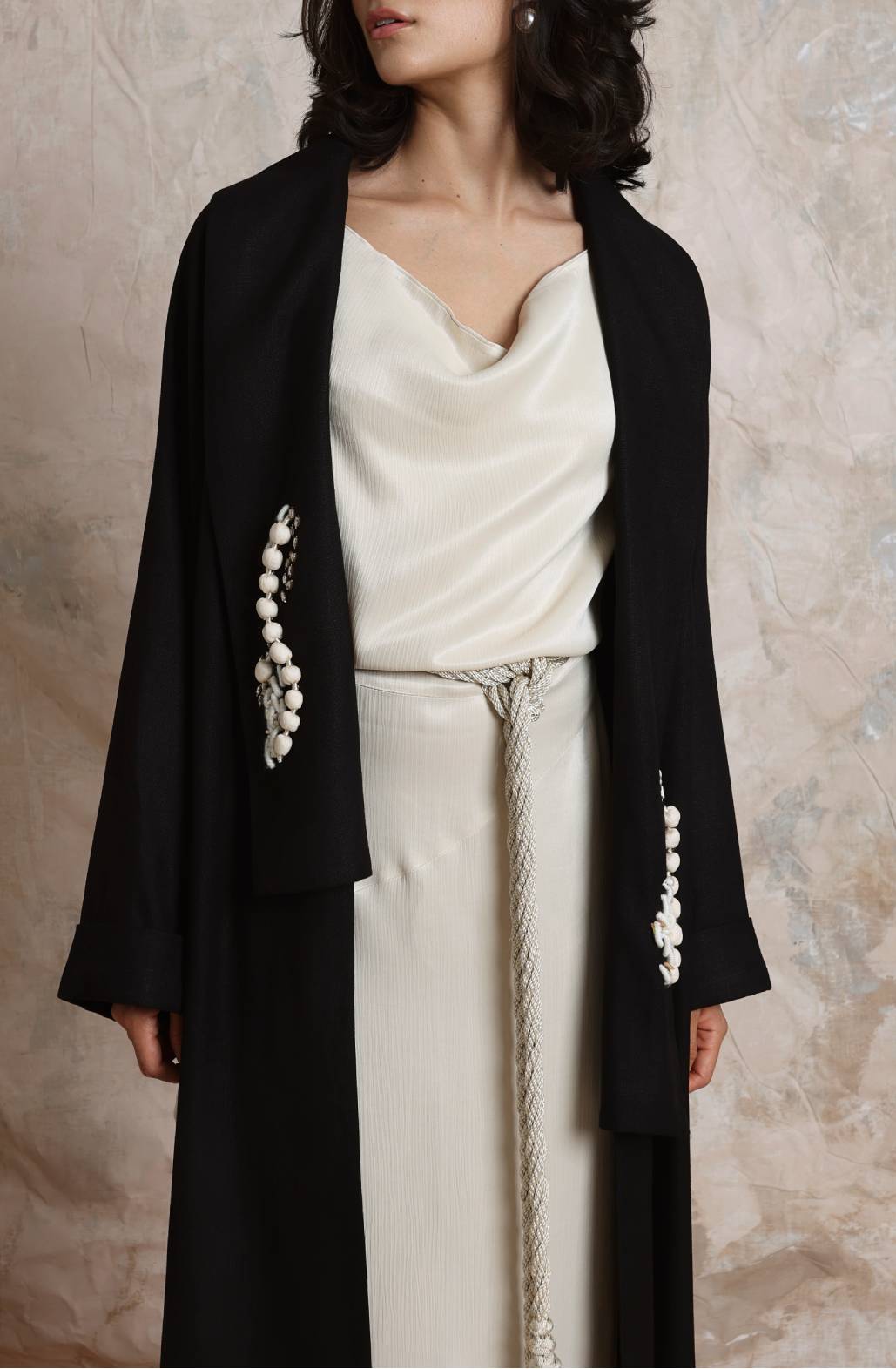 Long black linen kimono